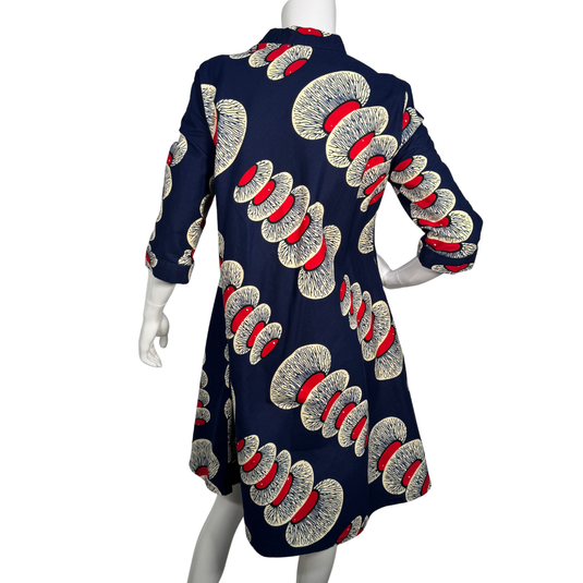 Zuri Vibrant Blue Dress with White and Red Design