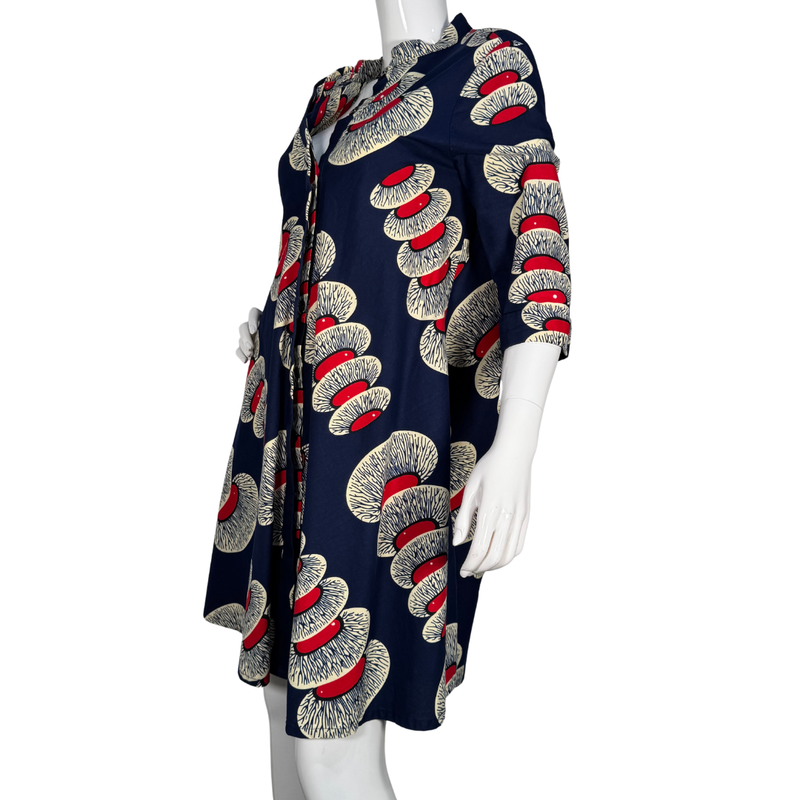 Load image into Gallery viewer, Zuri Vibrant Blue Dress with White and Red Design
