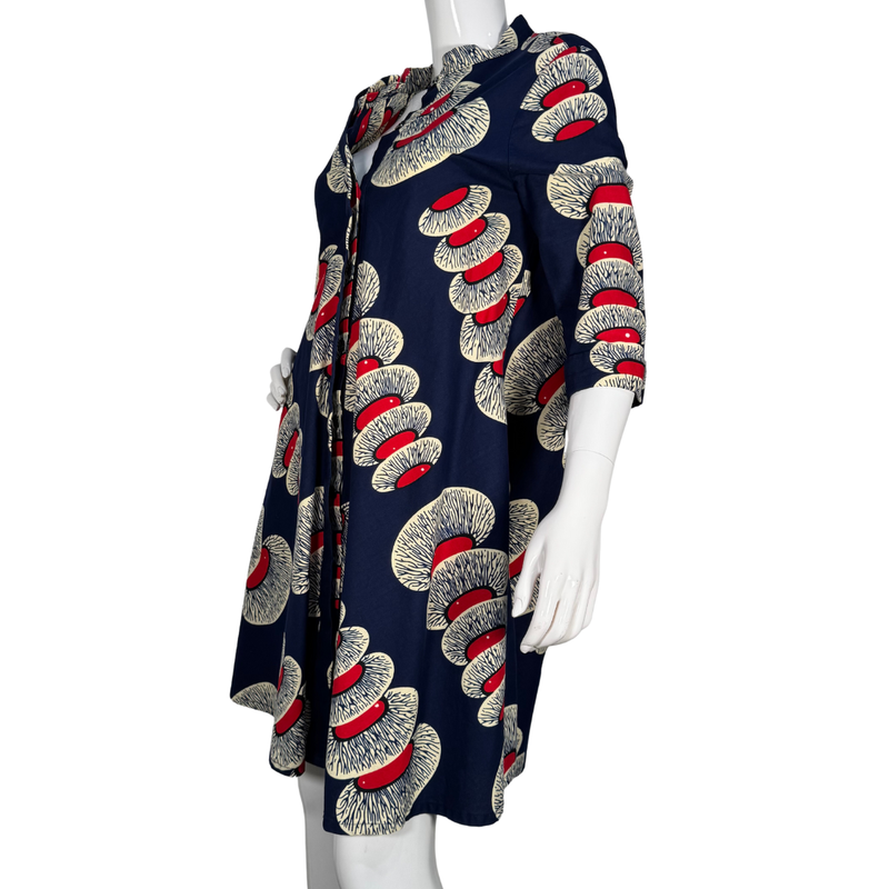 Load image into Gallery viewer, Zuri Vibrant Blue Dress with White and Red Design
