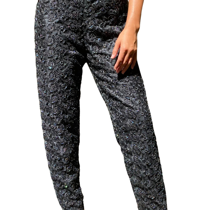 Load image into Gallery viewer, Cache Dark Beaded Pants front view on model
