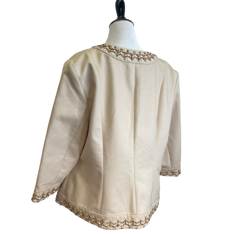 Load image into Gallery viewer, Dana Buchman Beaded Tan Jacket on mannequin back view
