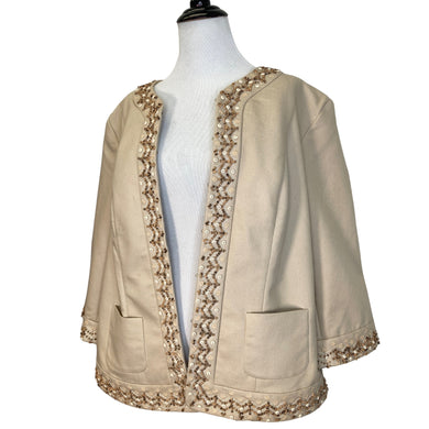 Dana Buchman Beaded Tan Jacket on mannequin front view