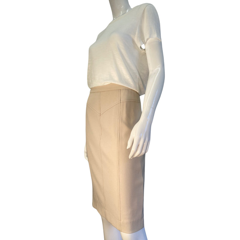 Load image into Gallery viewer, Per Se Beige Pencil Skirt on mannequin side view
