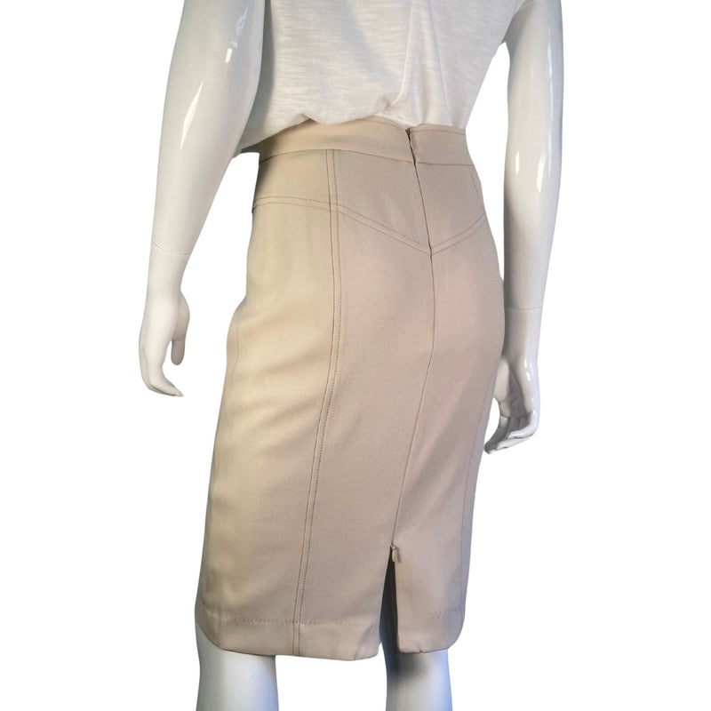 Load image into Gallery viewer, Per Se Beige Pencil Skirt on mannequin back view
