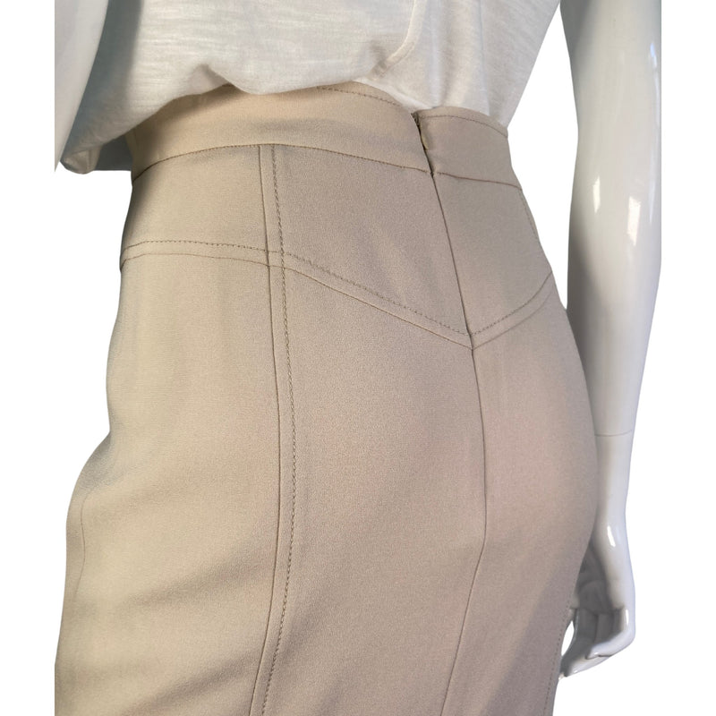 Load image into Gallery viewer, Per Se Beige Pencil Skirt on mannequin up close back zipper view
