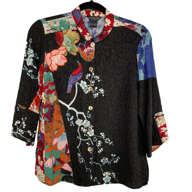 Citron Black Cherry Blossom Silk Blouse front view