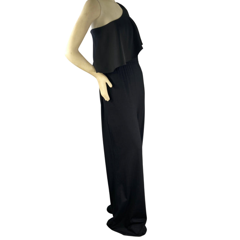 Load image into Gallery viewer, Diane Von Firstenberg Black Jumpsuit on mannequin side view
