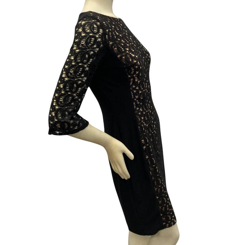 Load image into Gallery viewer, Anne Klein Black Lace Stretchy Dress on mannequin side view
