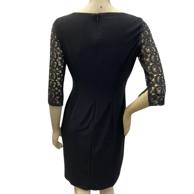 Load image into Gallery viewer, Anne Klein Black Lace Stretchy Dress on mannequin back view
