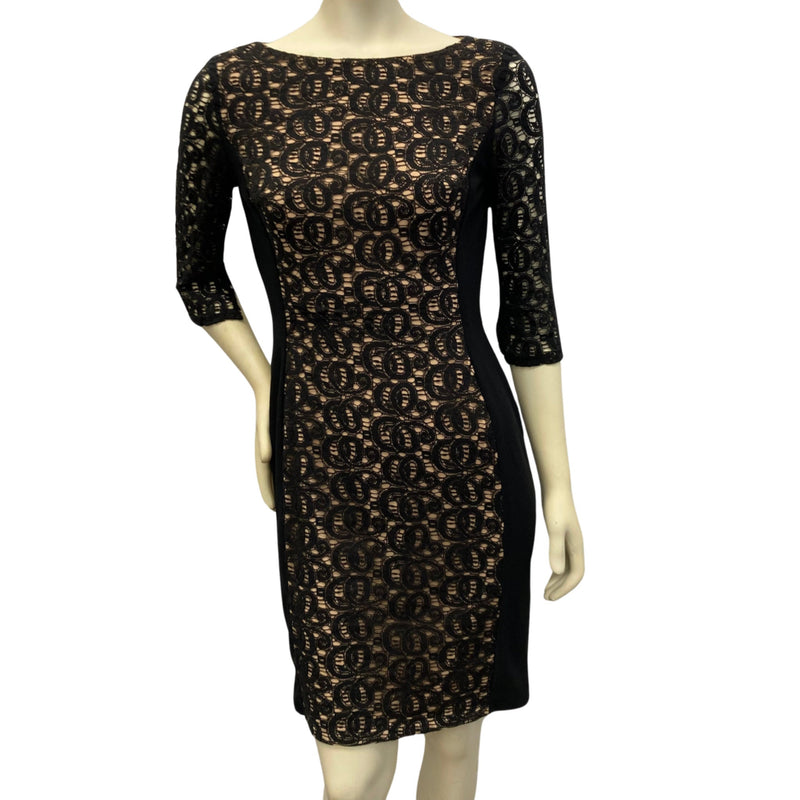 Load image into Gallery viewer, Anne Klein Black Lace Stretchy Dress on mannequin front view
