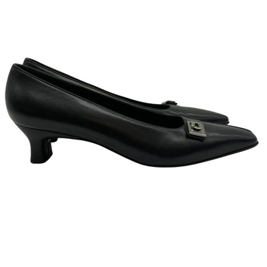 Salvatore Ferragamo Black Leather Kitten Heels side view