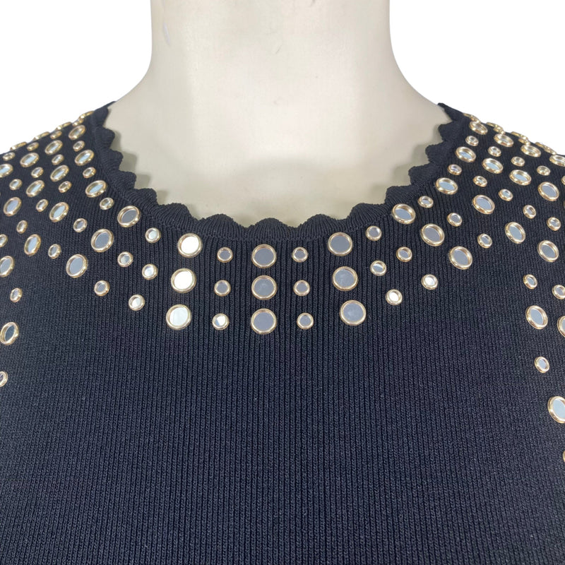 Load image into Gallery viewer, Sandro Black Scallop Dress on mannequin up close view
