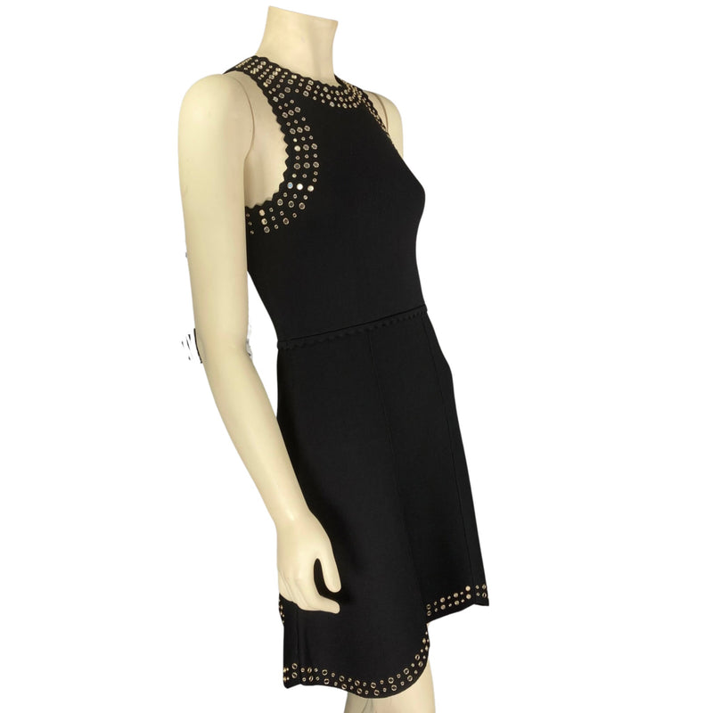 Load image into Gallery viewer, Sandro Black Scallop Dress on mannequin side view
