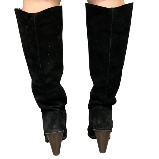 Sam Edelman Black Suede Knee High Boots on model back view