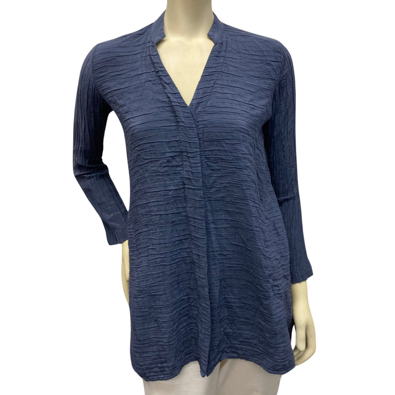 Load image into Gallery viewer, Citron Blue Silk Blouse front view
