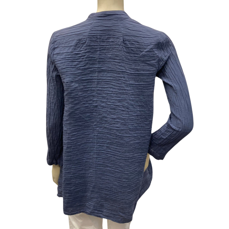 Load image into Gallery viewer, Citron Blue Silk Blouse back view
