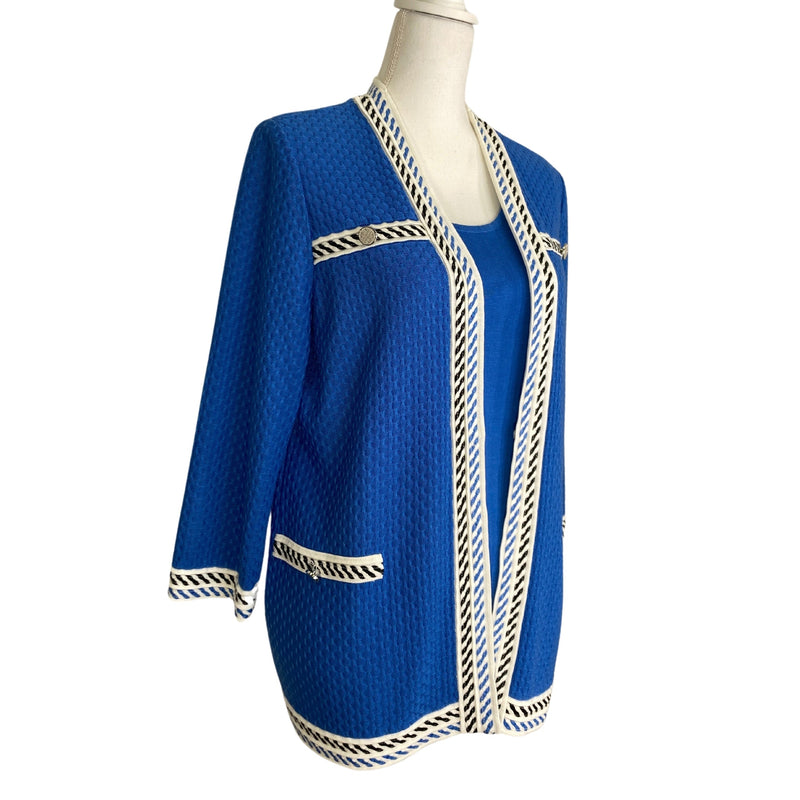 Load image into Gallery viewer, Misook Blue &amp; White Blazer and Tank Set side view

