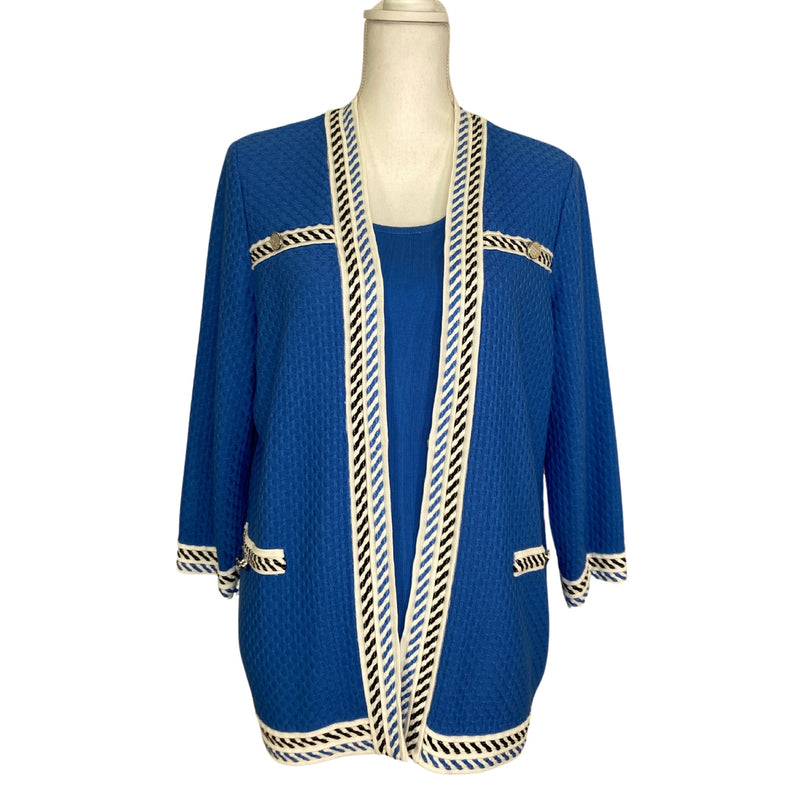 Load image into Gallery viewer, Misook Blue &amp; White Blazer and Tank Set  front view

