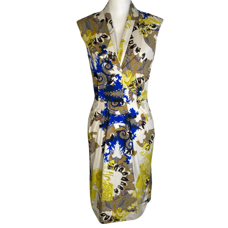 Load image into Gallery viewer, Etro Blue &amp; Yellow Sheath Dress front view
