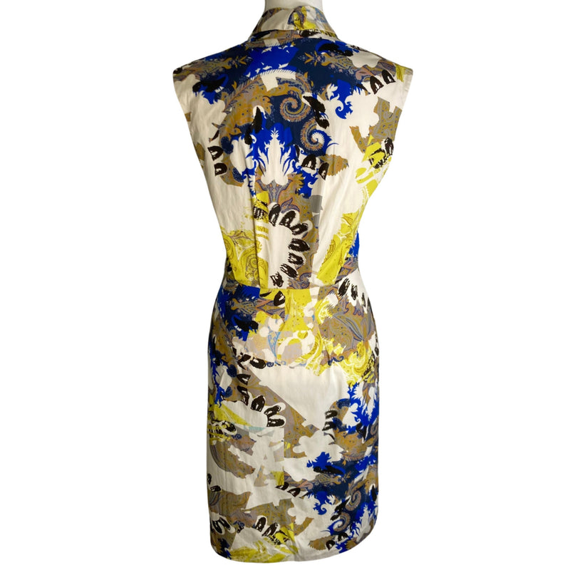 Load image into Gallery viewer, Etro Blue &amp; Yellow Sheath Dress back view
