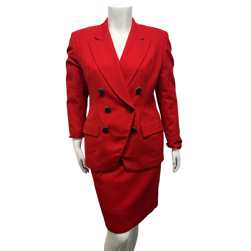 Load image into Gallery viewer, Christian Dior Red Buttoned Blazer Skirt Suit
