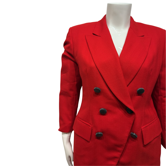 Christian Dior Red Buttoned Blazer Skirt Suit