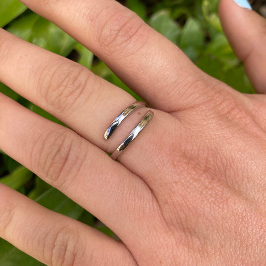 sterling silver adjustable I Am Enough Ring by shopywca o’ahu on hand close up