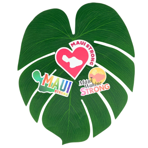 Maui Wahine Strong sticker bundle on leaf with sticker trio