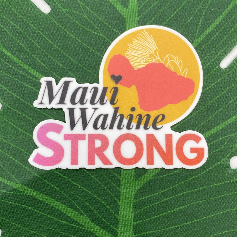 Load image into Gallery viewer, Maui Wahine Strong sticker bundle on leaf with sticker trio
