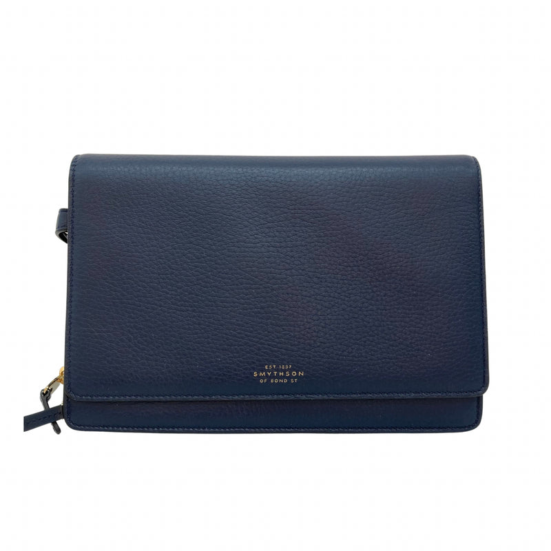 Load image into Gallery viewer, Smythson of Bond Street Navy Blue Leather Clutch 
