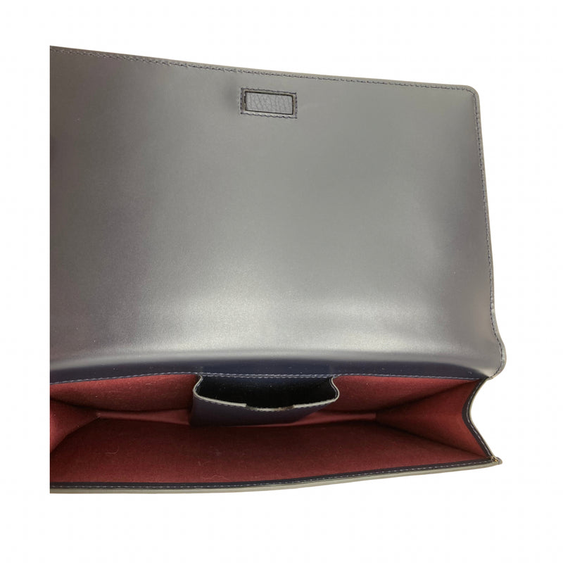 Load image into Gallery viewer, Smythson of Bond Street Navy Blue Leather Clutch phone holder pocket view
