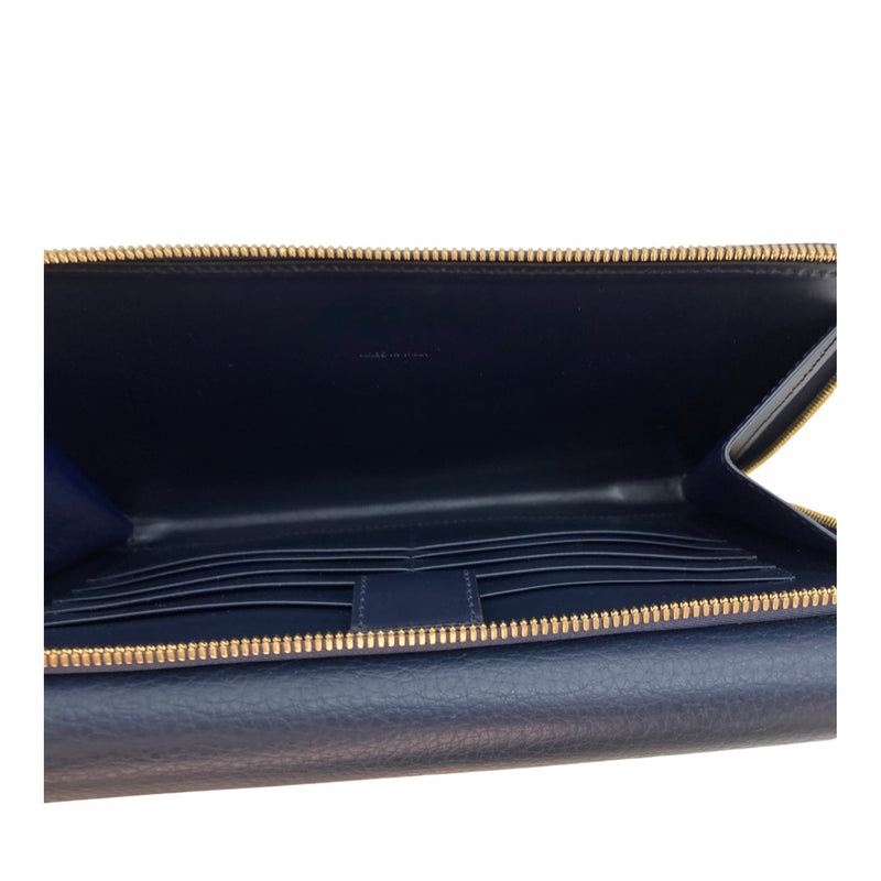 Load image into Gallery viewer, Smythson of Bond Street Navy Blue Leather Clutch inside view
